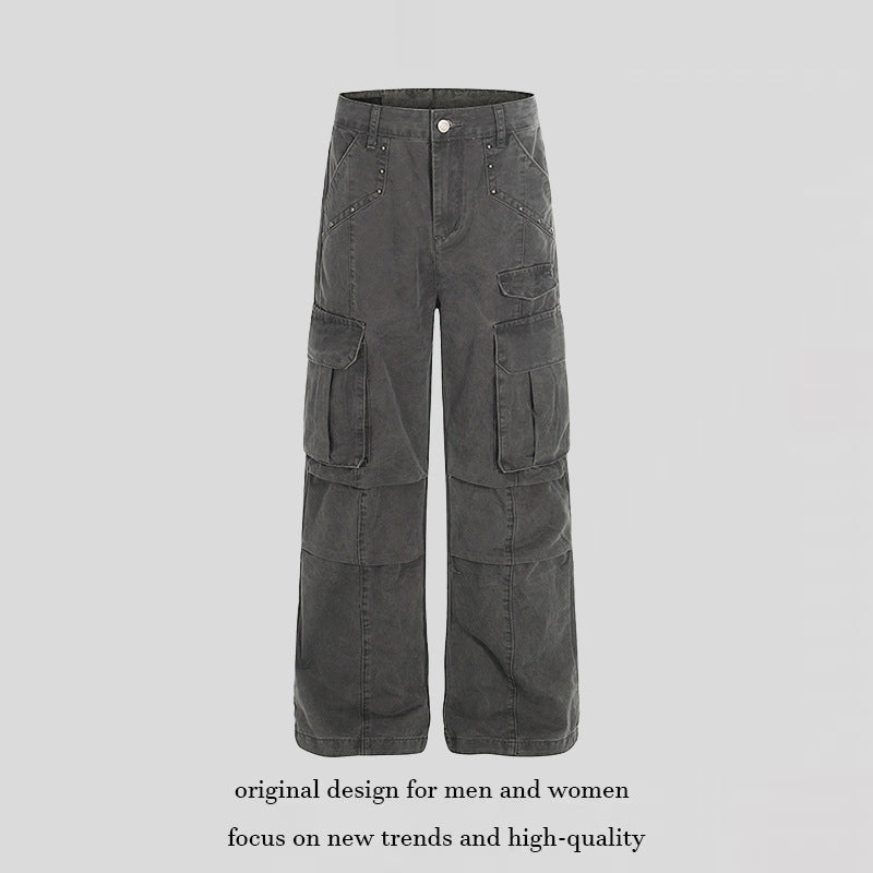 Damen Hochtaillierte Utility-Cargohose im eingewaschenen Look mit weitem Bein Shop Nory