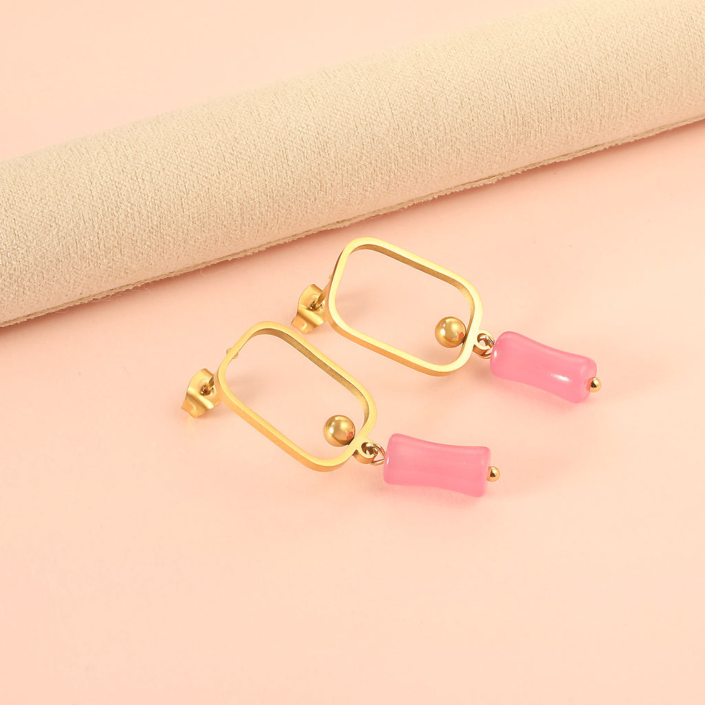 Damen Hängende Ohrstecker mit modernem, rechteckigem Design und buntem Kristallanhänger Shop Nory