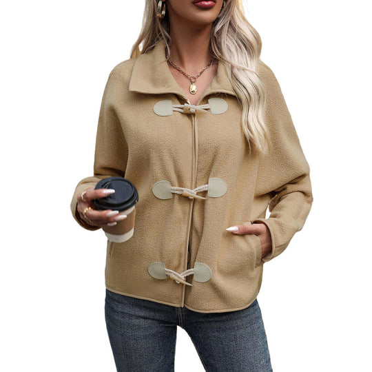 Damen Kurz geschnittene Teddy‑Fleece Jacke mit Knebelverschlüssen Shop Nory