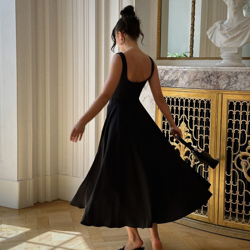 Damen Elegantes Maxikleid mit quadratischem Ausschnitt und fließendem Rock