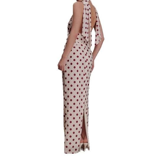 Damen Halter-Maxi-Kleid mit klassischen Punkten Shopnory