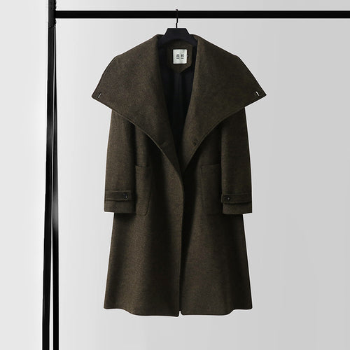 Damen Maxilanger Wollmix‑Mantel mit übergroßem Schalkragen und aufgesetzten Taschen Shop Nory