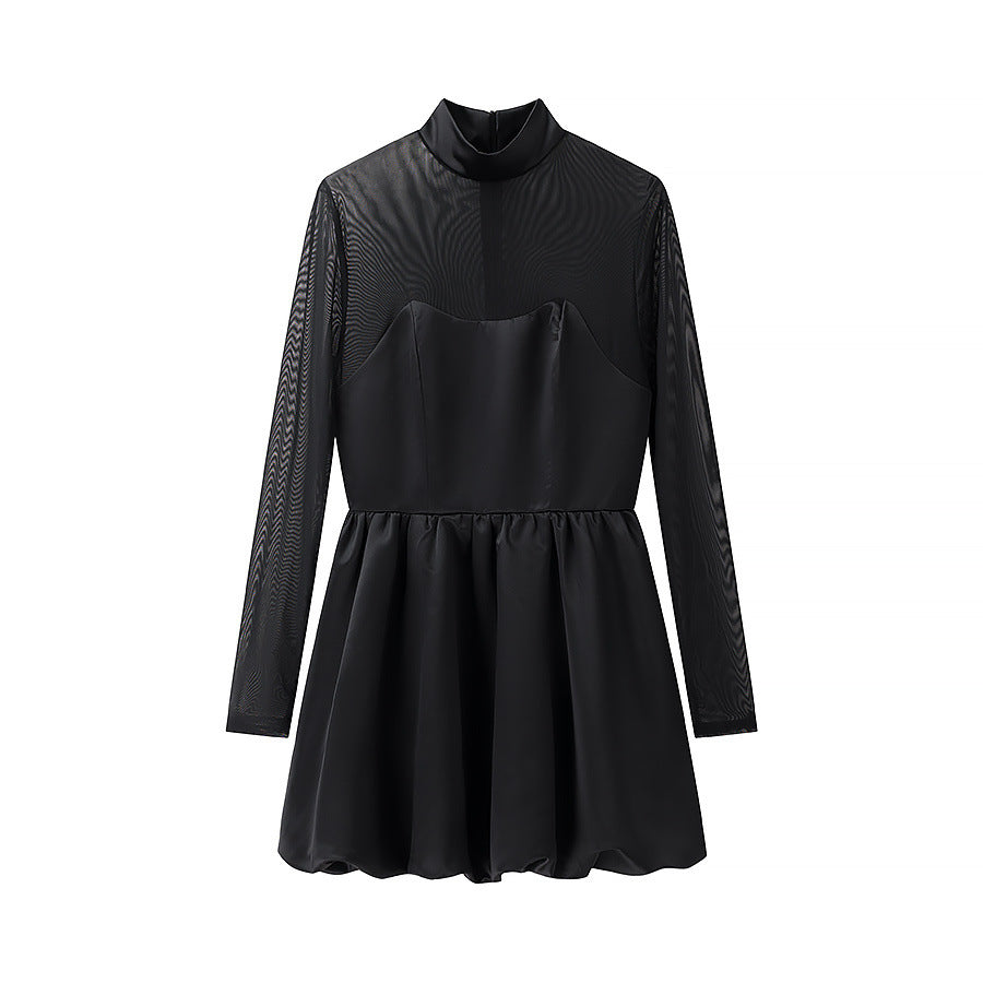 Damen Kurzabendkleid mit Stehkragen, transparenten Mesh-Ärmeln und Korsagen-Optik Shop Nory