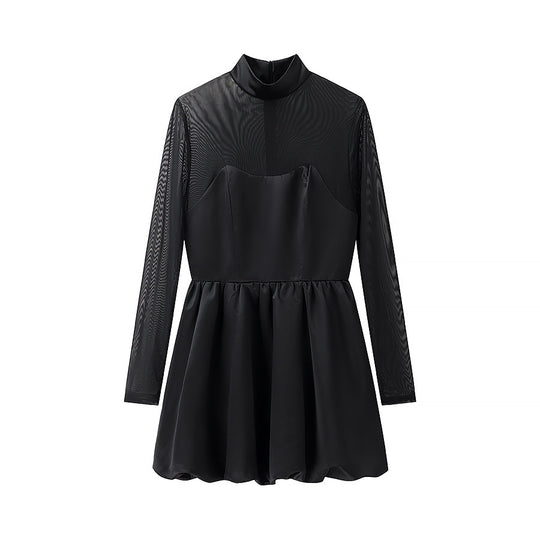 Damen Kurzabendkleid mit Stehkragen, transparenten Mesh-Ärmeln und Korsagen-Optik Shop Nory