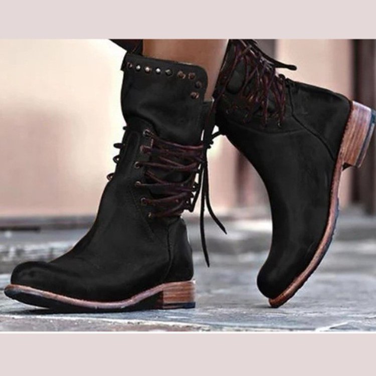 Damen Lederstiefel mit Schnürung und Nieten