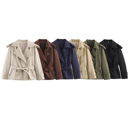 Damen Taillierte Kurz-Trenchjacke mit Bindegürtel und Schulterpatten Shop Nory