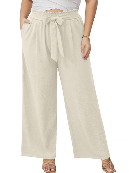 Damen Paperbag-Hose mit weitem Bein, Gummizug, Bindegürtel und Eingrifftaschen Shop Nory