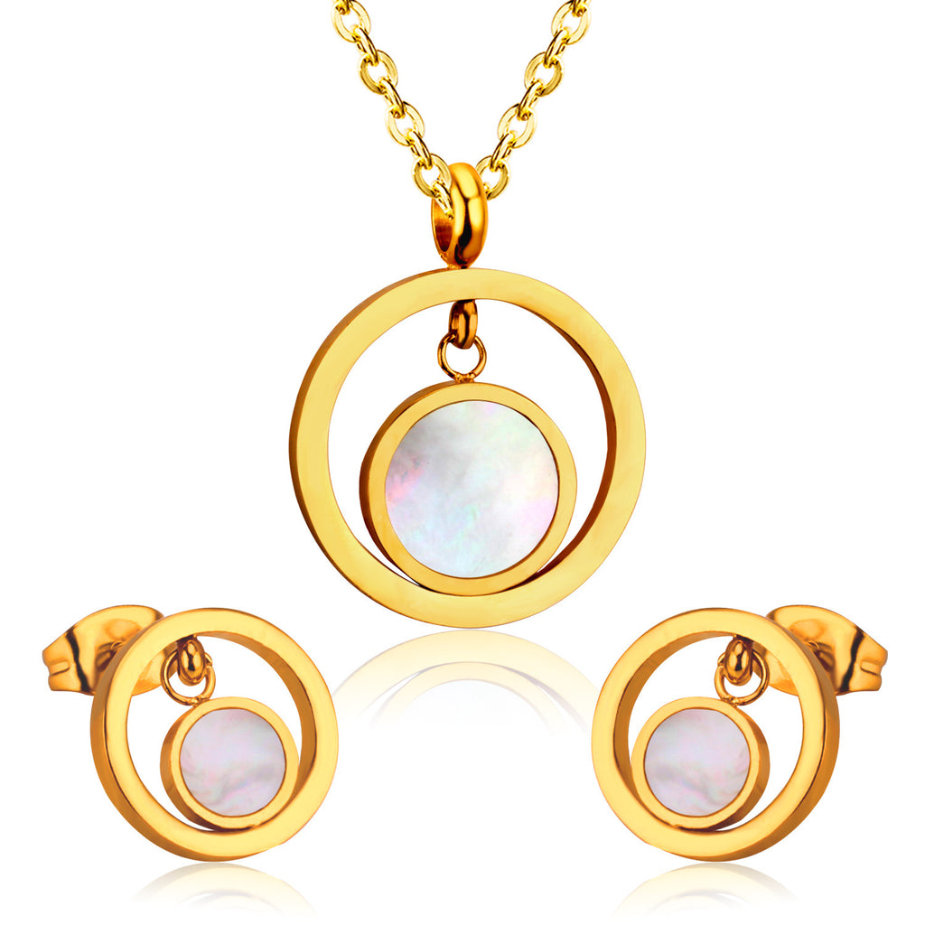 Damen Schmuckset mit goldenem, glänzendem Anhänger und funkelnden Zirkonia Shop Nory