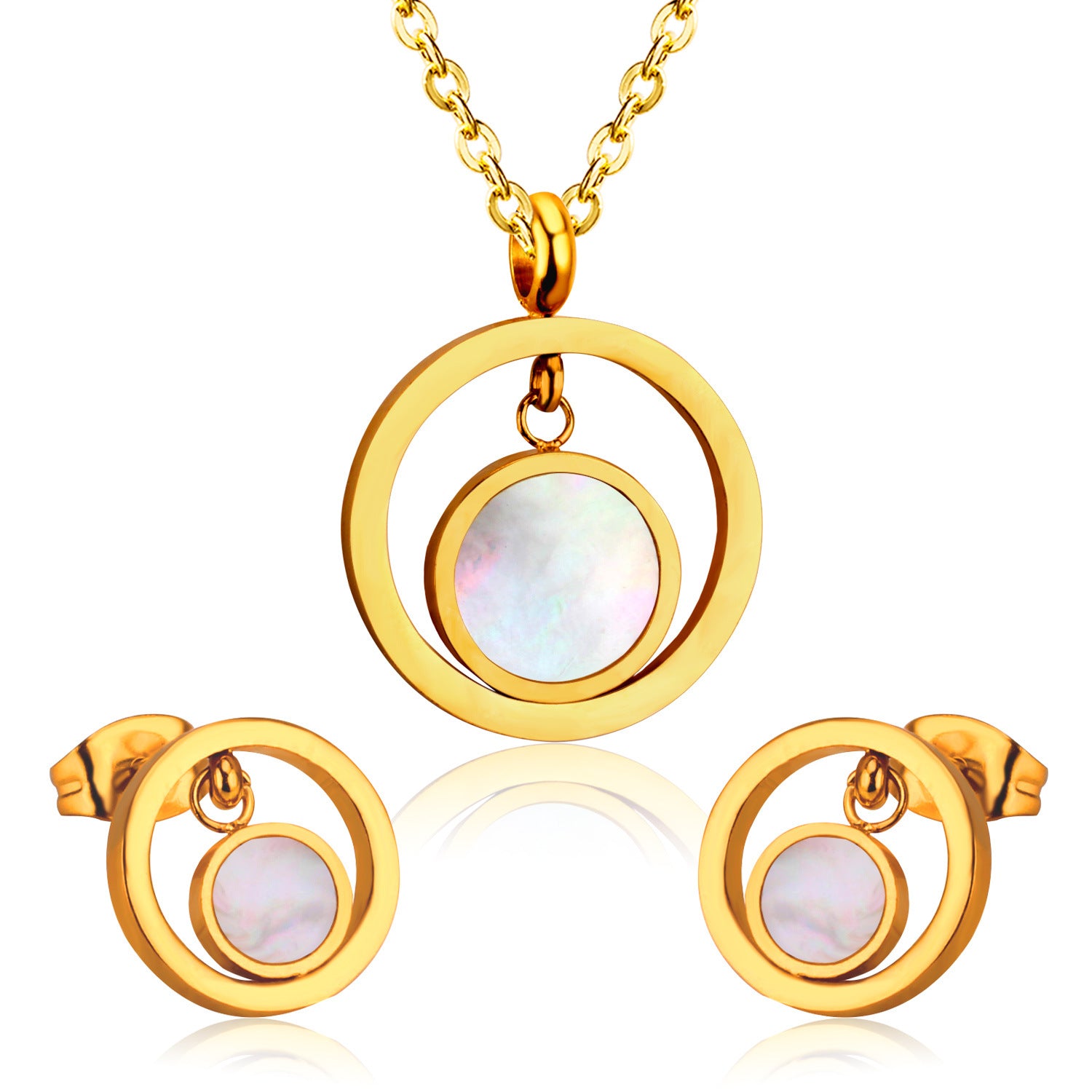 Damen Schmuckset mit goldenem, glänzendem Anhänger und funkelnden Zirkonia Shop Nory