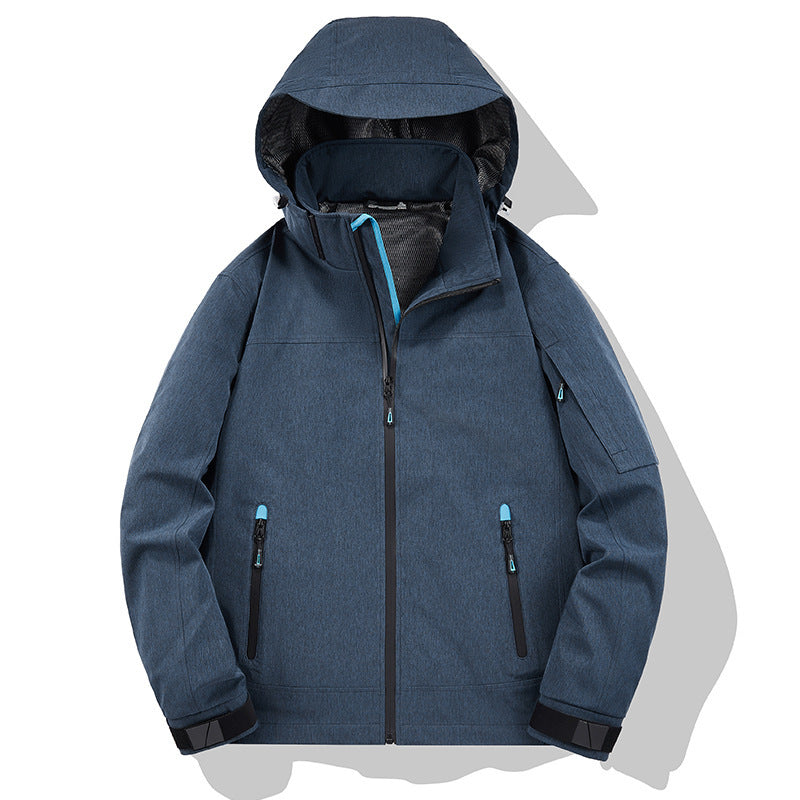 Herren Atmungsaktive Softshell-Outdoorjacke mit Kapuze, verschweißten Reißnähten und Ärmel-Tasche Shop Nory