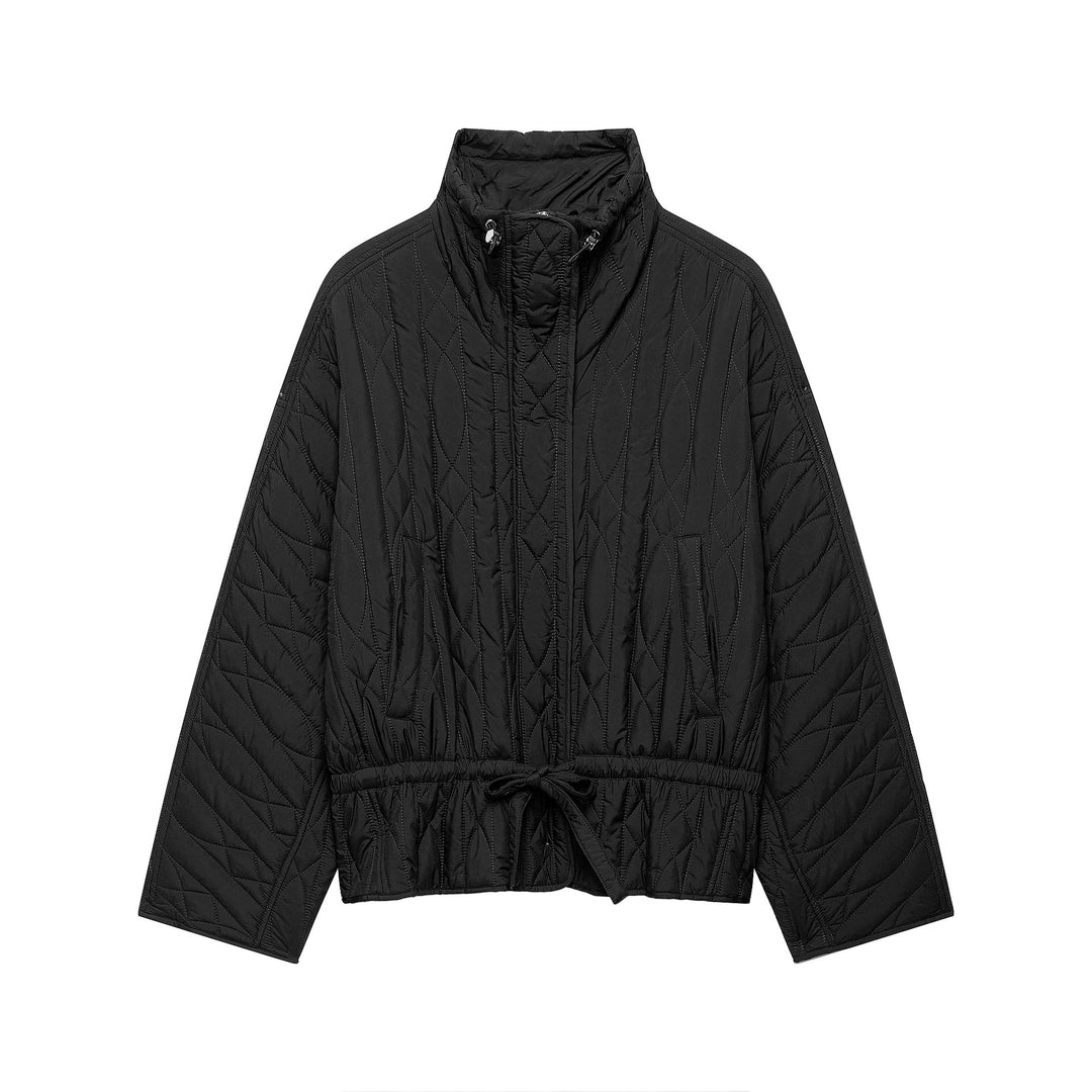 Damen Kurz-Steppjacke mit hohem Stehkragen, Tunnelzug-Taillierung und Oversize-Ärmeln Shop Nory