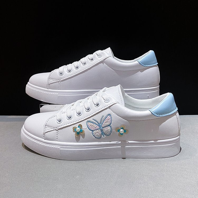 Damen Freizeit Sneakers mit verspieltem Schmetterlings- und Blumenmotiv