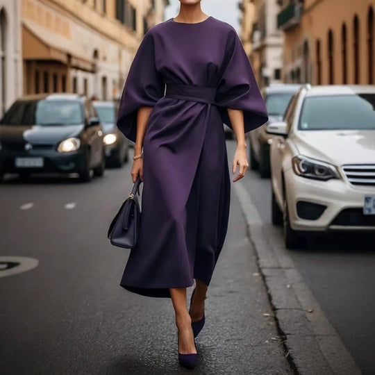 Midikleid Damen mit Puffärmeln