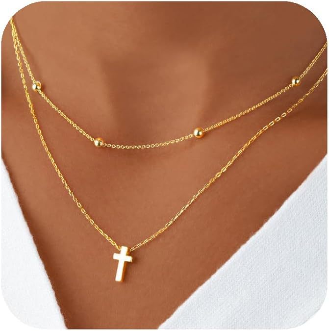 Damen Halskette mit modernem Kreuzanhänger und doppellagigem Kettendesign Shop Nory