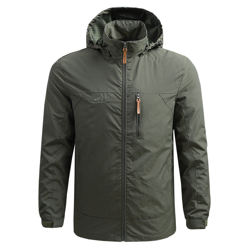 Herren Leichte atmungsaktive Outdoorjacke mit Kapuze, Brust-Reißverschluss und windabweisender Shell Shop Nory