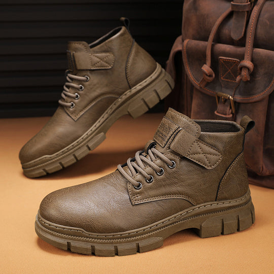 Herren Robuste Plateauschnür-Boots mit Klettlasche und profilierter Gummisohle Shopy Nory