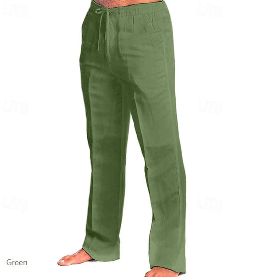 Herren leichte Freizeit-Hose im Leinenlook mit Tunnelzugbund, geradem Bein und atmungsaktivem Material Shop Nory