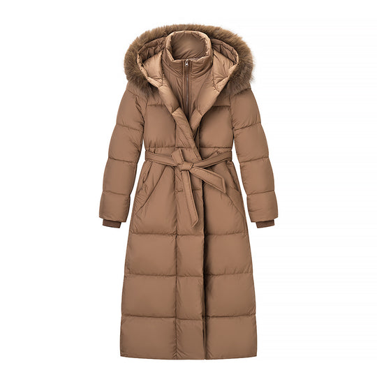 Damen Wattierter Longline-Mantel mit Kapuze und Taillengürtel Shop Nory