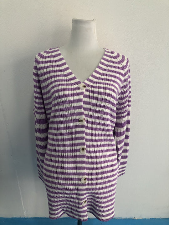 Damen gestreifte oversized Strickjacke mit V-Ausschnitt und Knopfleiste Shop Nory