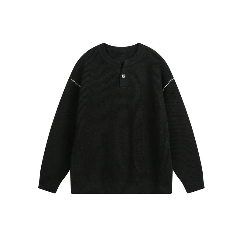 Unisex Grobstrick-Henley-Pullover mit Knopfleiste und Drop-Shoulder Shop Nory
