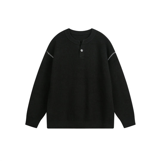 Unisex Grobstrick-Henley-Pullover mit Knopfleiste und Drop-Shoulder Shop Nory