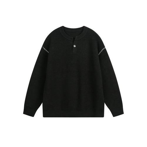 Unisex Grobstrick-Henley-Pullover mit Knopfleiste und Drop-Shoulder Shop Nory