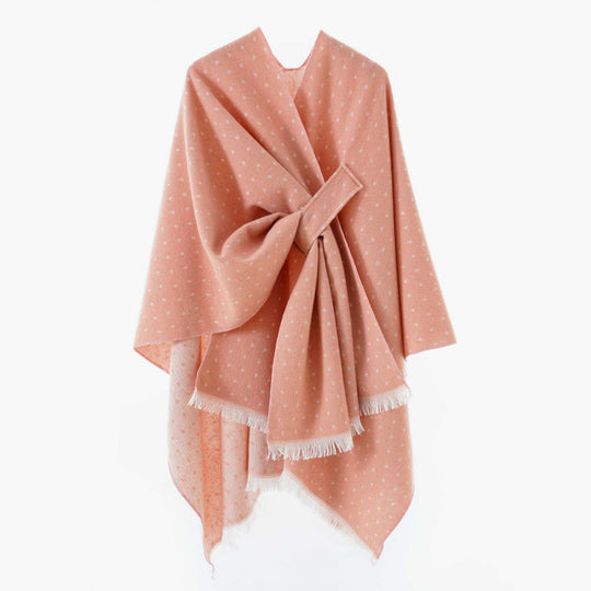 Damen Kastenförmiger Wickelponcho aus Wollmix mit Hahnentritt und Fransensaum Shop Nory
