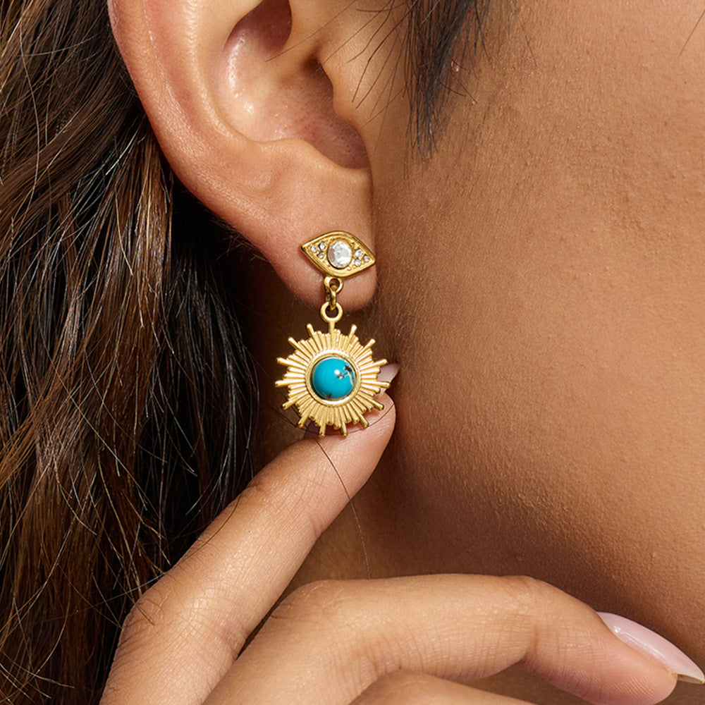 Damen Ohrhänger mit Sonnenmotiv und hochwertigem Edelsteineinsatz Shop Nory