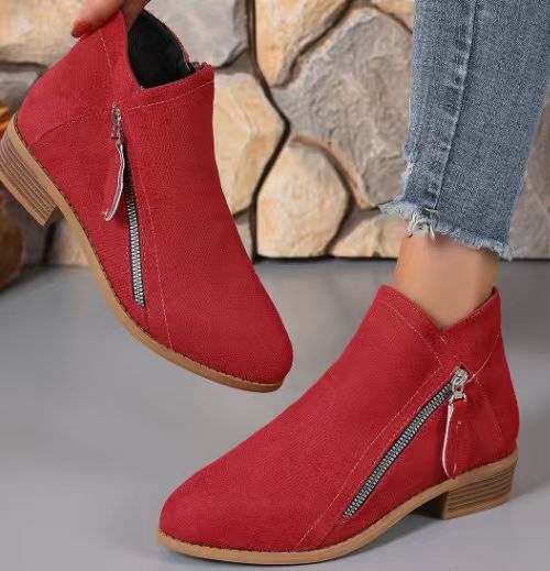Damen Kurzschaft-Stiefelette im Western-Look mit seitlichem Reißverschluss und mittelhohem Blockabsatz Shop Nory