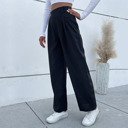 Damen Elegante Stoffhose mit hoher Taille, Bundfalten und weitem Bein Shop Nory