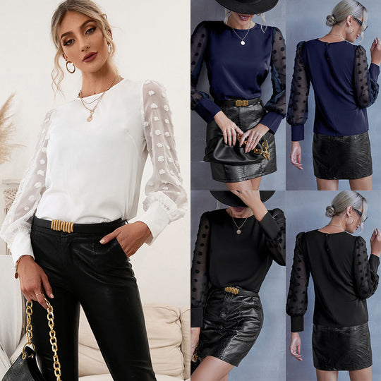 Damen Bluse mit transparenten Puffärmeln und Dekorativem Detail