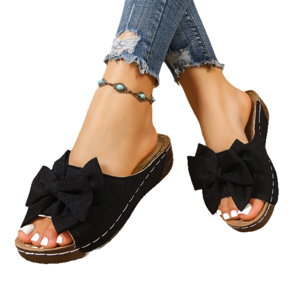 Damen Flauschige und elegante Riemenslipper mit Schleifendetail