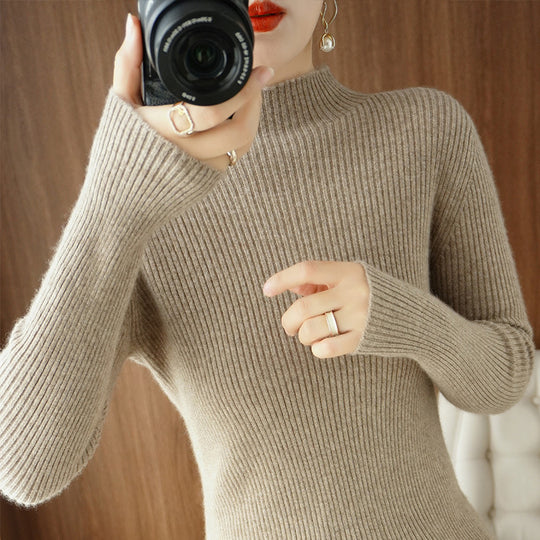 Damen Körperbetonter Rippenstrick-Rollkragenpullover mit Stretch-Effekt Shop Nory