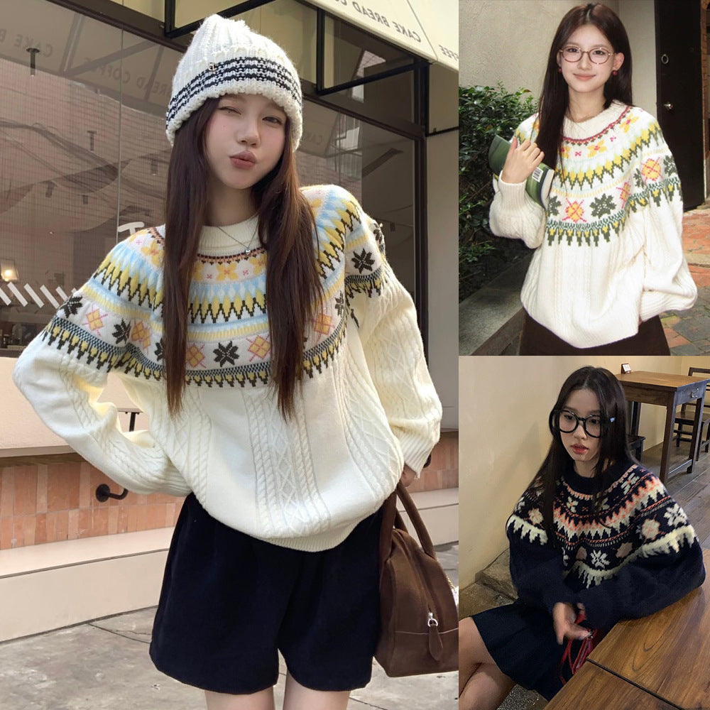 Damen Modischer Grobstrickpullover mit Norweger-Muster Shop Nory
