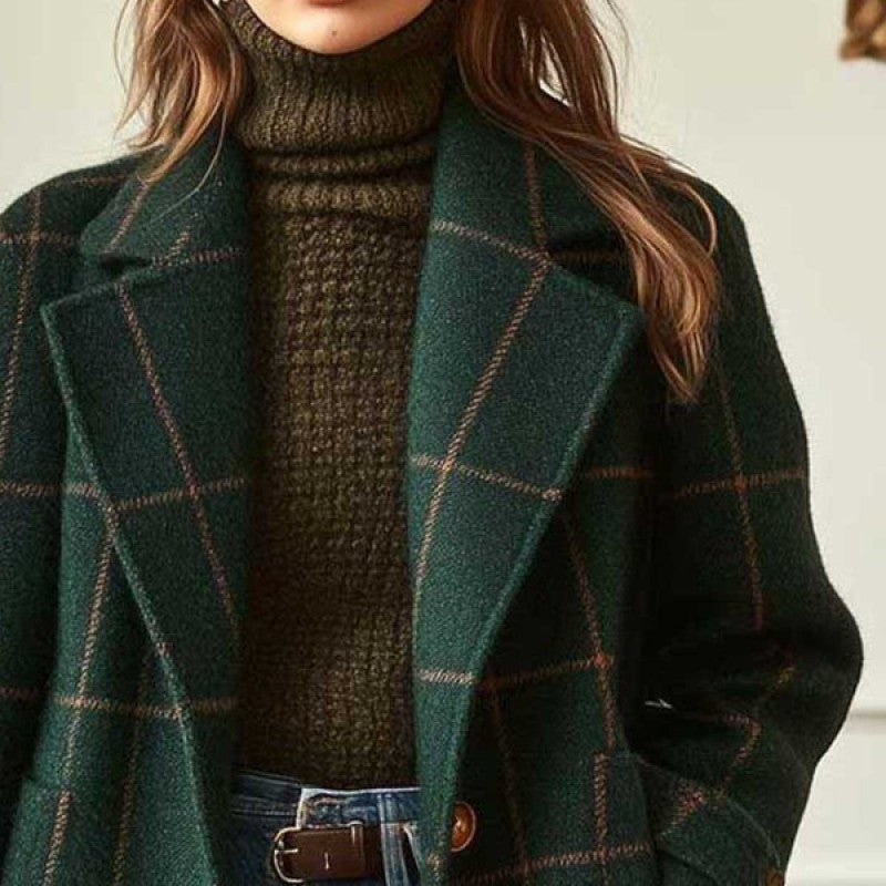 Damen Karierter Wollmix-Mantel mit Oversize-Schulter und klassischem Revers Shop Nory