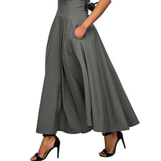 Damen weit geschnittene Palazzo-Hose mit eleganten Taschen und hohem Bund