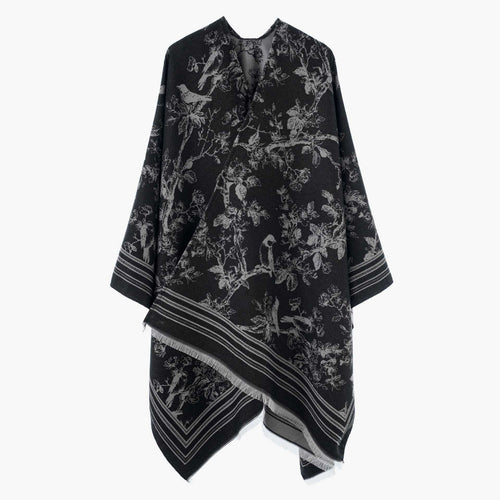 Damen Jacquard‑Poncho im Kimono‑Stil mit Vogel‑Blütenmuster Shop Nory