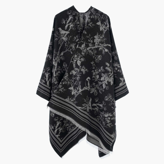 Damen Offener Jacquard‑Kaftanponcho mit Vogel‑ und Blumenmotiv Shop Nory