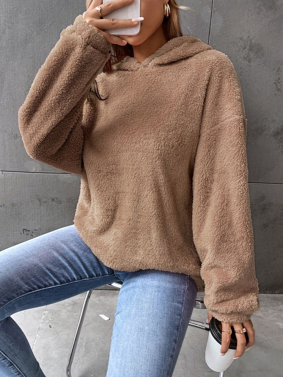 Damen kuscheliger Hoodie aus hochwertigem Plüsch