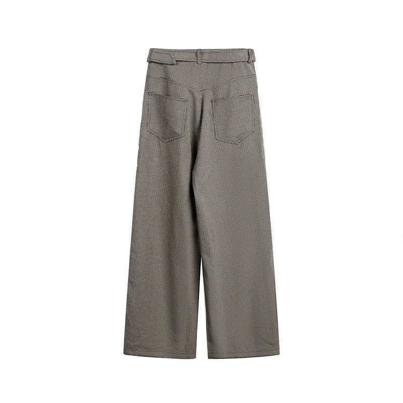 Damen Weite High‑Waist Culotte‑Hose mit Bindegürtel und Glencheck‑Muster Shop Nory