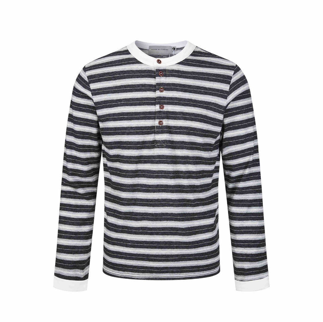 Herren Langarm-Henleyshirt mit gestreifter Struktur und Kontrastkragen Shop Nory