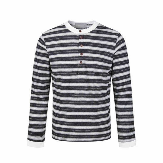 Herren Langarm-Henleyshirt mit gestreifter Struktur und Kontrastkragen Shop Nory