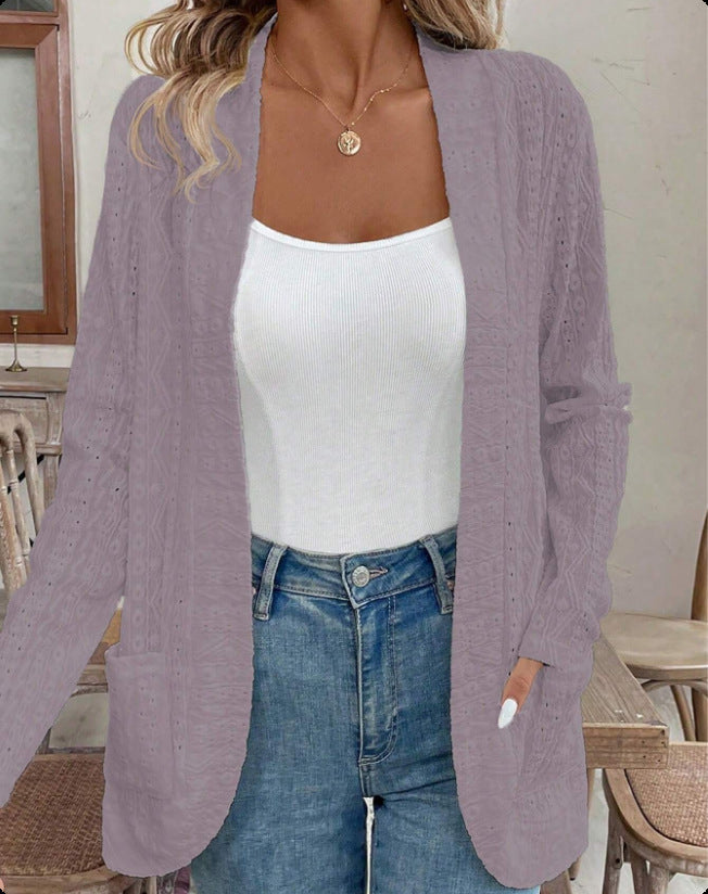 Damen Offener Strukturierter Strickcardigan mit Eingrifftaschen Shop Nory