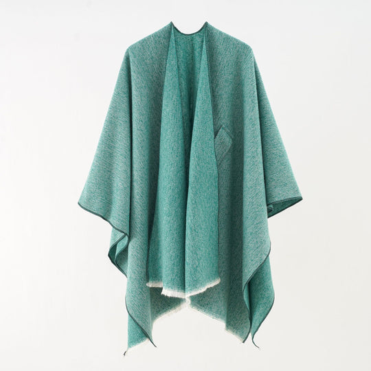 Damen luxuriöser Woll-Kaschmir-Poncho mit Bindegürtel und Fransensaum Shop Nory