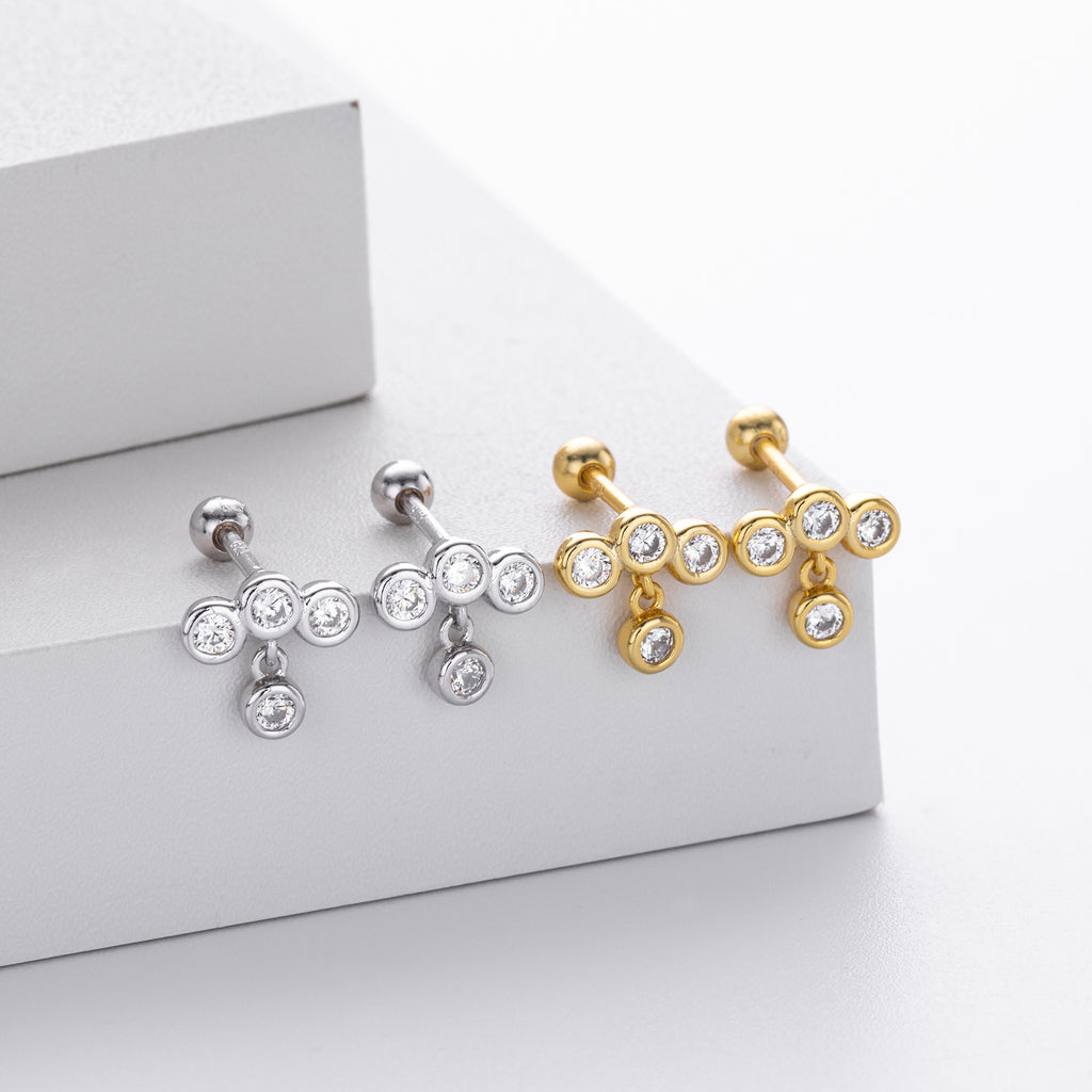 Damen Ohrstecker mit schwebendem Zircon-Dreifach-Design Shop Nory