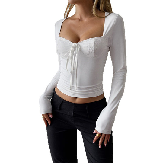 Damen nan tailliertes Bustier-Top mit quadratischem Ausschnitt, Spitzencups und Bindeband Shop Nory