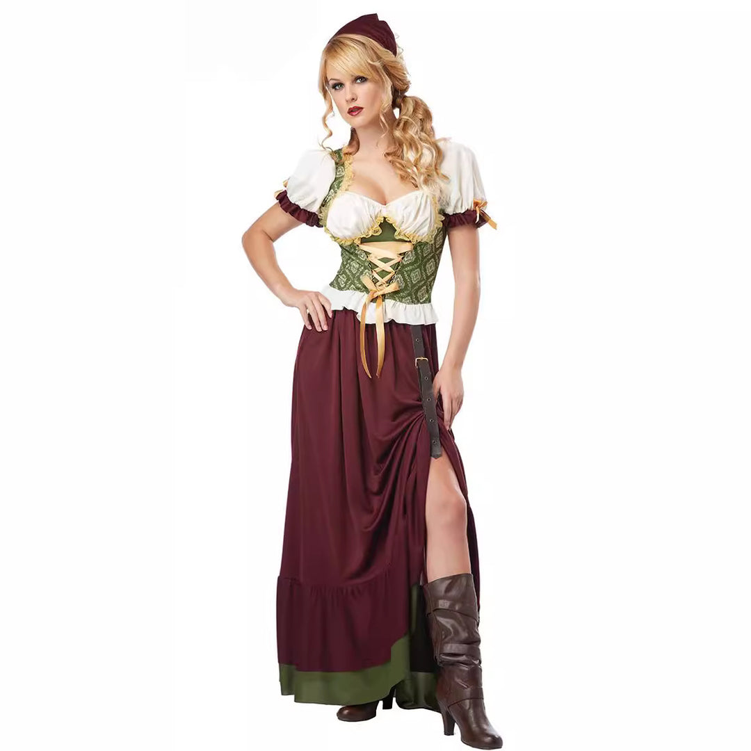 Damen nan geschnürtes Mittelalterkleid mit Corsagenmieder, Puffärmeln und hohem Rockschlitz Shop Nory