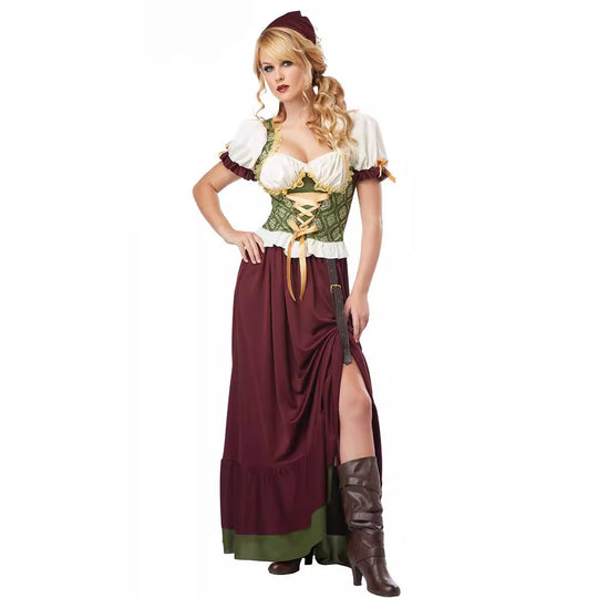 Damen nan geschnürtes Mittelalterkleid mit Corsagenmieder, Puffärmeln und hohem Rockschlitz Shop Nory