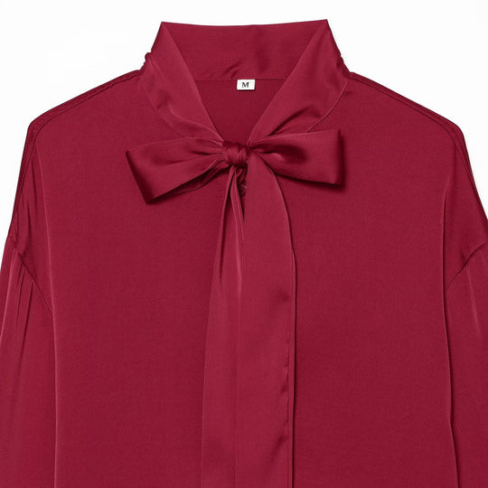 Damen Seidenähnliche Bluse mit Bindeschleife, Oversize-Schnitt und verdeckter Knopfleiste Shop Nory