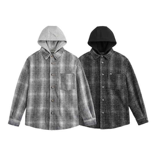 Herren Kapuzen-Overshirt im Wollmix mit Karomuster und aufgesetzter Brusttasche Shop Nory